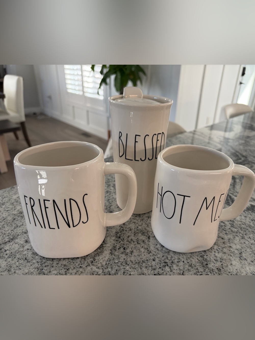 White  Ceramic Mugs with Black Lettering